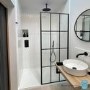 1000mm Black Grid Shower Screen for Wet Room & Walk In Shower with 300mm Fixed Panel- Nova
