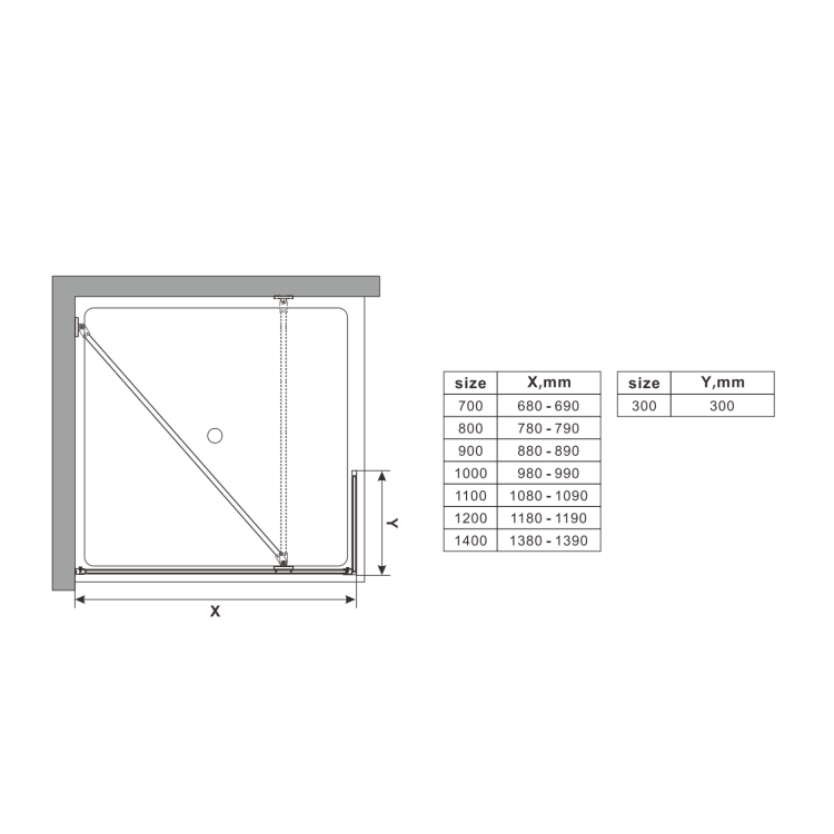 1000mm Black Grid Shower Screen for Wet Room & Walk In Shower with 300mm Fixed Panel- Nova