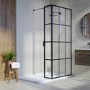 Grade A1 - 1100mm Black Grid Framework Wet Room Shower Screen with 300mm Fixed Panel - Nova