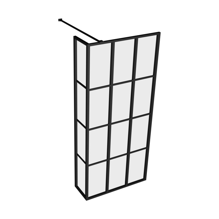 Grade A1 - 1100mm Black Grid Framework Wet Room Shower Screen with 300mm Fixed Panel - Nova