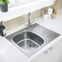 Single Bowl Inset Chrome Stainless Steel Kitchen Sink with Reversible Drainer - Essence Ava Single Bowl Inset Chrome Stainless Steel Kitchen Sink with Reversible Drainer - Essence Ava
