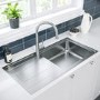 1 Bowl Chrome Stainless Steel Reversible Inset Kitchen Sink with Pull Out Mixer Tap Set - Enza