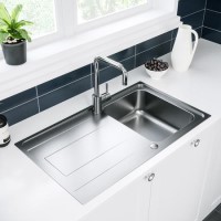 Single Bowl Chrome Stainless Steel Reversible Inset Kitchen Sink with Mixer Tap Set - Enza