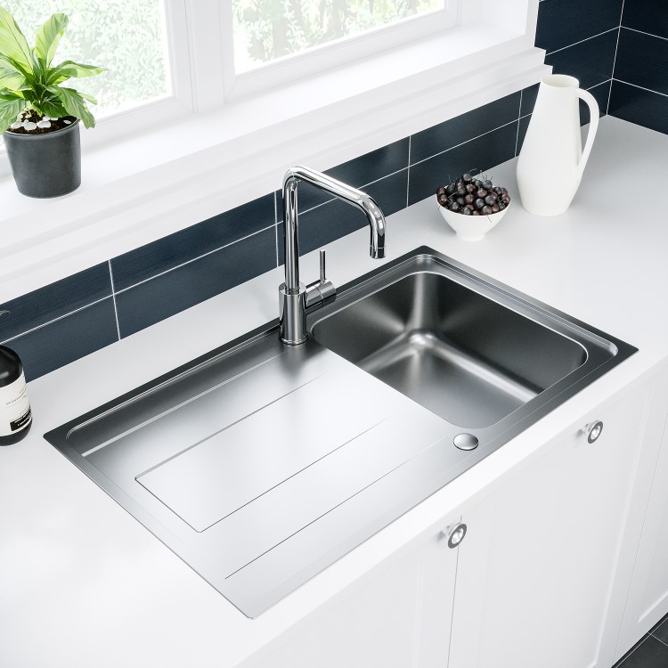 Single Bowl Inset Chrome Stainless Steel Kitchen Sink with Reversible Drainer- Enza Isabella
