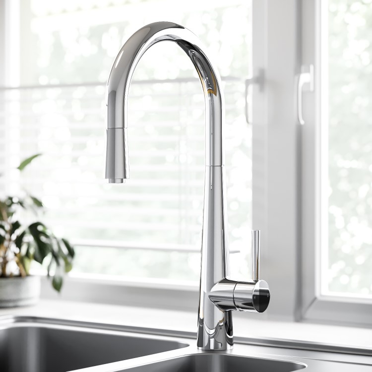 Chrome Single Lever Monobloc Kitchen Mixer Tap - Enza Olney