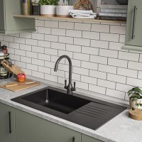 Black Composite Single Bowl Kitchen Sink & Matt Black Mixer Tap Bundle - Essence Amelia & Enza Elwood