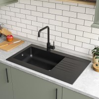 1 Bowl Black Reversible Composite Inset Kitchen Sink with Mixer Tap Set - Essence  1 Bowl Black Reversible Composite Inset Kitchen Sink with Mixer Tap Set - Essence