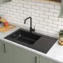 1 Bowl Black Reversible Composite Inset Kitchen Sink with Mixer Tap Set - Essence