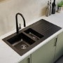 Black 1.5 Bowl Composite Kitchen Sink with Reversible Drainer & Black Single Lever Kitchen Mixer Tap - Essence
