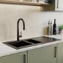 Black 1.5 Bowl Composite Kitchen Sink with Reversible Drainer & Black Single Lever Kitchen Mixer Tap - Essence