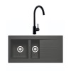1.5 Bowl Black Composite Kitchen Sink &amp; Black Kitchen Mixer Tap - Essence Amelia