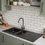 1.5 Bowl Amelia Reversible Composite Kitchen Sink & Olney Black Pull Out Kitchen Mixer Tap