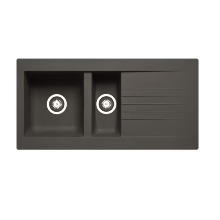 1.5 Bowl Black Reversible Composite Inset Kitchen Sink with Pull Out Kitchen Mixer Tap Set - Essence