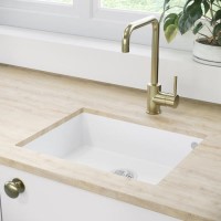 1 Bowl Undermount Madison White Kitchen Sink & Elwood Brushed Brass Kitchen Mixer Tap