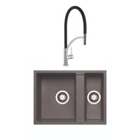1.5 Bowl Grey Granite Undermount Kitchen Sink & Black Pull Out Kitchen Mixer Tap - Enza Madison 1.5 Bowl Grey Granite Undermount Kitchen Sink & Black Pull Out Kitchen Mixer Tap - Enza Madison