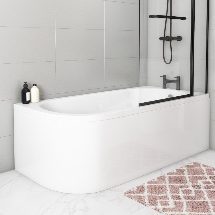 Grade A1 - Jersey J Shaped Right Hand Bath with Bath Panel - 1700mm x 750mm