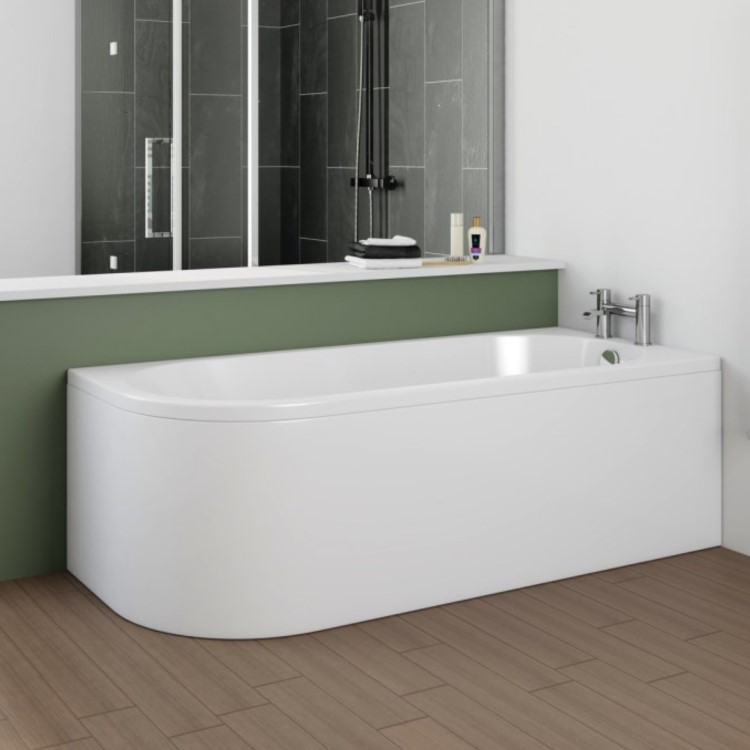 Grade A1 - Jersey J Shaped Right Hand Bath with Bath Panel - 1700mm x 750mm