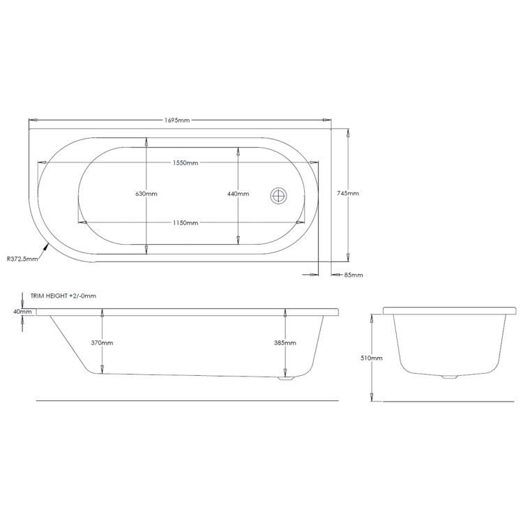 Grade A1 - Jersey J Shaped Right Hand Bath with Bath Panel - 1700mm x 750mm