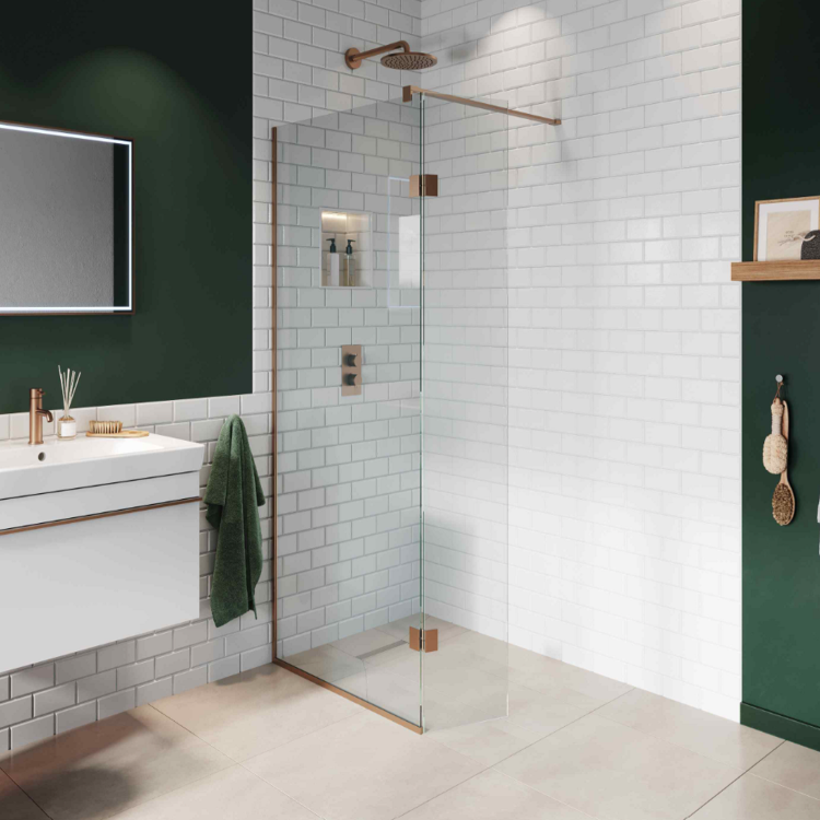 700mm Bronze Shower Screen for Wet Room & Walk In Shower with 350mm Hinged Flipper Panel – Live Your Colour