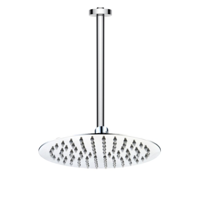 250mm Chrome Ultra Slim Round Rainfall Shower Head with Ceiling Arm