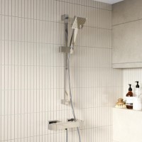 Chrome Thermostatic Square Bar Mixer Shower Set with Slide Rail Kit - Cube Chrome Thermostatic Square Bar Mixer Shower Set with Slide Rail Kit - Cube
