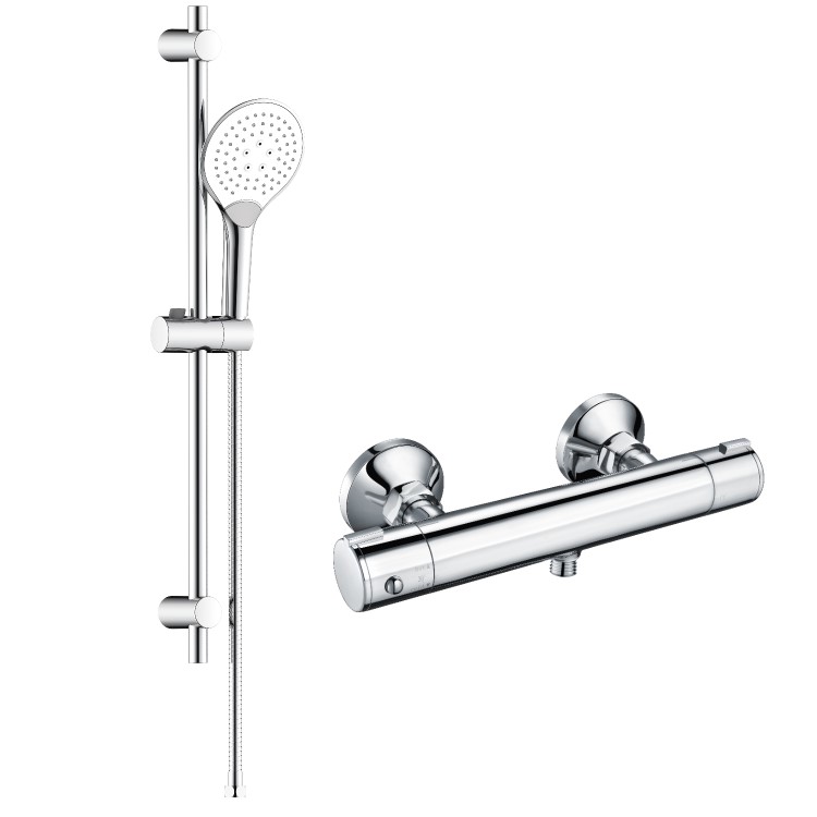 Thermostatic Mixer Bar Shower with Slide Rail Kit & Hand Shower - Flow