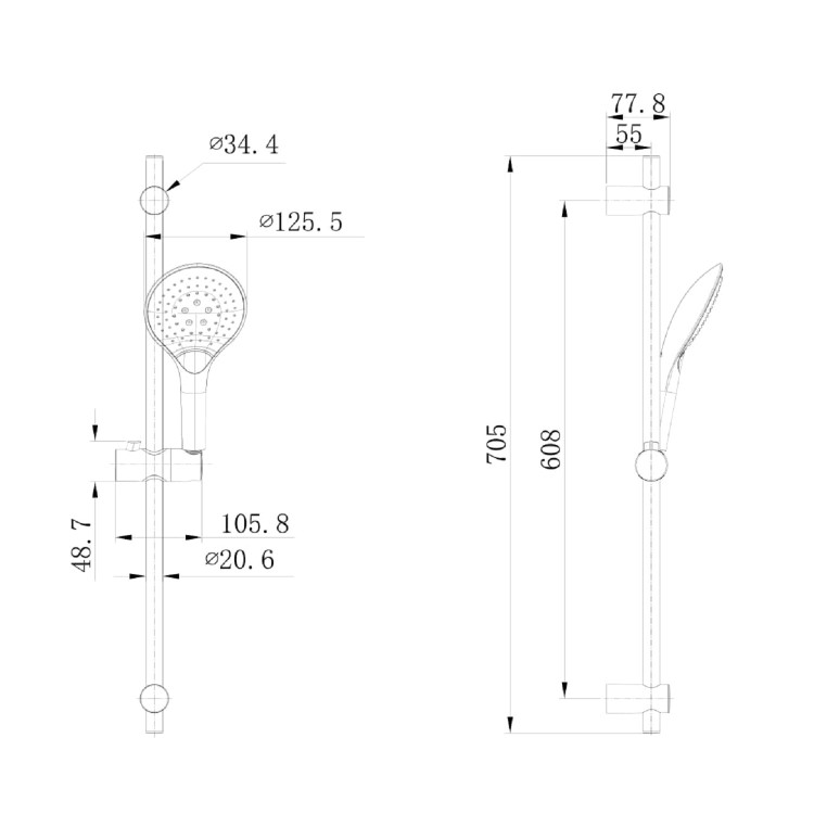Thermostatic Mixer Bar Shower with Slide Rail Kit & Hand Shower - Flow