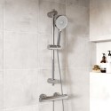 BUN/BeBa_26802/77552 Chrome Thermostatic Round Bar Mixer Shower Set with Slide Rail Kit - Flow