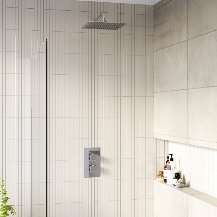 Chrome 1 Outlet Wall Mounted Thermostatic Mixer Shower Set - Cube