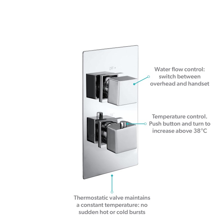 Chrome 2 Outlet  Wall Mounted Thermostatic Mixer Shower Set with Hand Shower - Cube