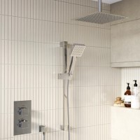 Chrome 2 Outlet  Ceiling Mounted Thermostatic Mixer Shower Set with Hand Shower - Cube Chrome 2 Outlet  Ceiling Mounted Thermostatic Mixer Shower Set with Hand Shower - Cube