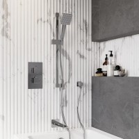 Chrome 2 Outlet Thermostatic Bath Mixer Shower Set With Hand Shower and Bath Filler Spout - Zana Chrome 2 Outlet Thermostatic Bath Mixer Shower Set With Hand Shower and Bath Filler Spout - Zana