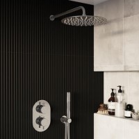 Chrome Dual Outlet Wall Mounted Thermostatic Mixer Shower Set With Hand Shower - Arissa
