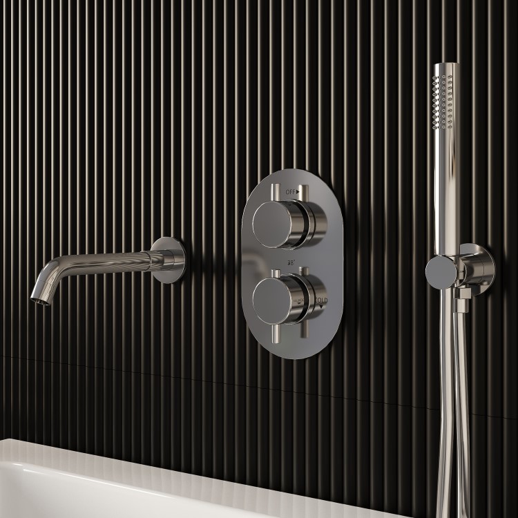Chrome 2 Outlet  Thermostatic Mixer Shower Set With Hand Shower and Pencil Bath Filler Spout - Arissa