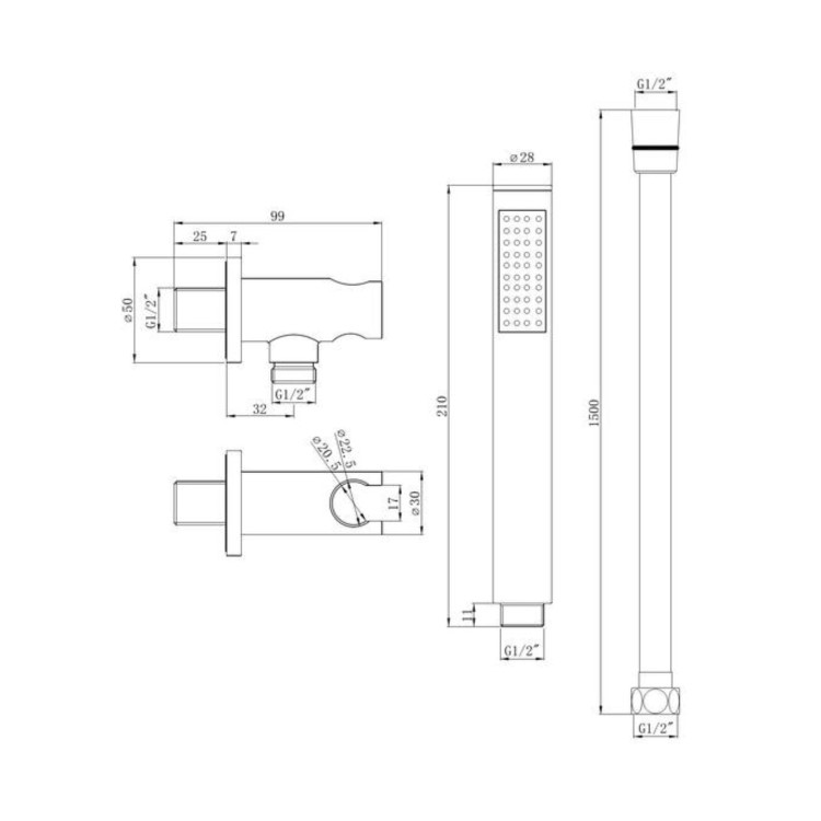 Chrome 2 Outlet  Thermostatic Mixer Shower Set With Hand Shower and Pencil Bath Filler Spout - Arissa