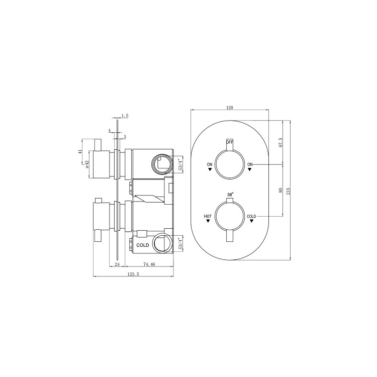 Chrome 2 Outlet Ceiling Mounted Thermostatic Mixer Shower Set With Hand Shower - Flow
