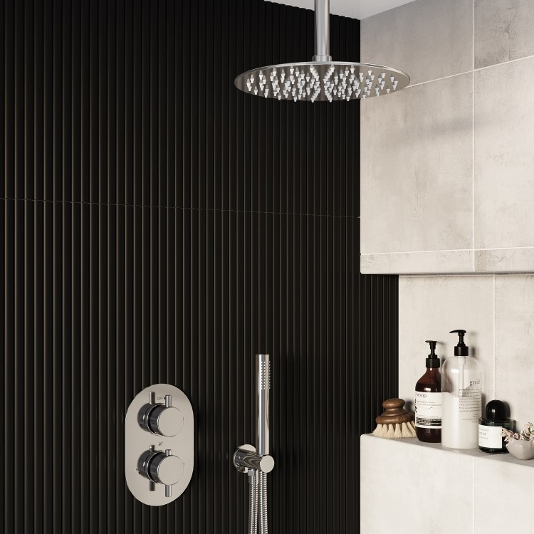 Chrome 2 Outlet  Ceiling Mounted Thermostatic Mixer Shower Set With Hand Shower - Arissa