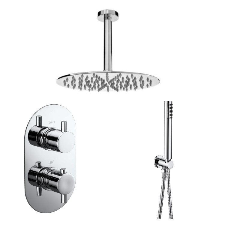 Chrome 2 Outlet  Ceiling Mounted Thermostatic Mixer Shower Set With Hand Shower - Arissa