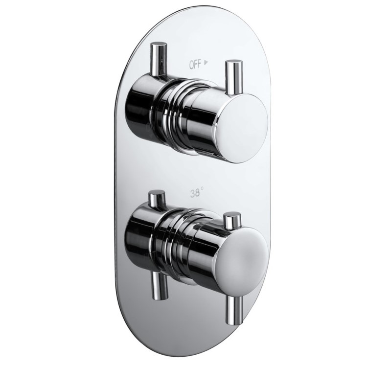 Chrome 2 Outlet Ceiling Mounted Thermostatic Mixer Shower Set With Hand Shower - Flow