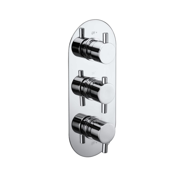 Chrome 2 Outlet  Ceiling Mounted Thermostatic Mixer Shower Set with Hand Shower - Flow