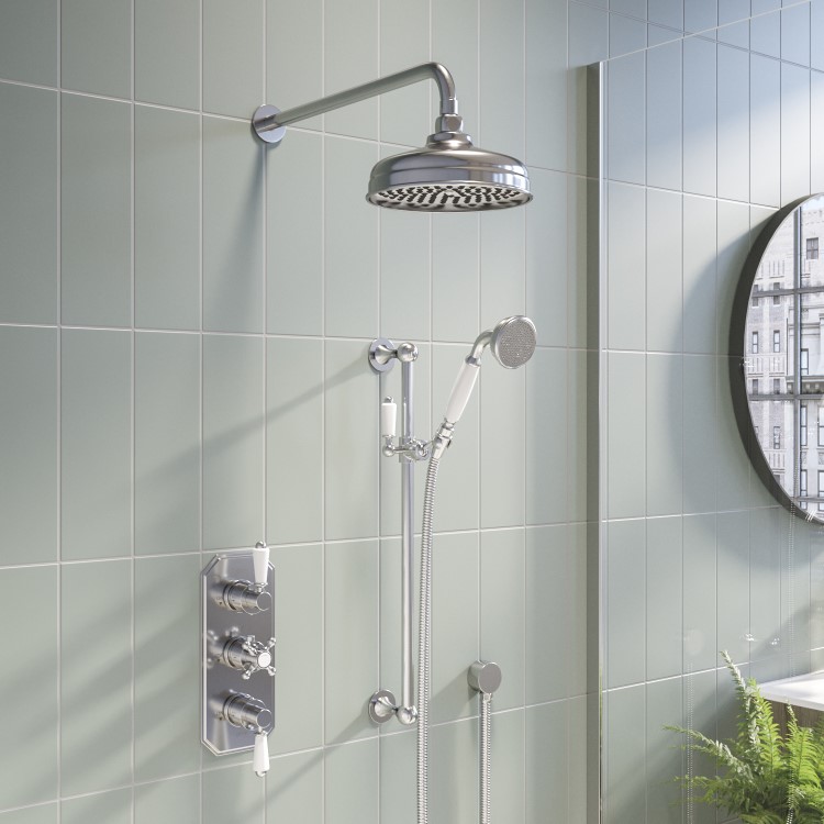 Chrome 2 Outlet  Wall Mounted Thermostatic Mixer Shower Set with Hand Shower - Cambridge