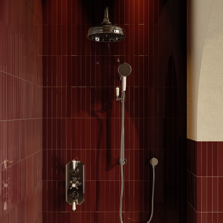 Chrome 2 Outlet Wall Mounted Thermostatic Mixer Shower Set with Hand Shower - Cambridge