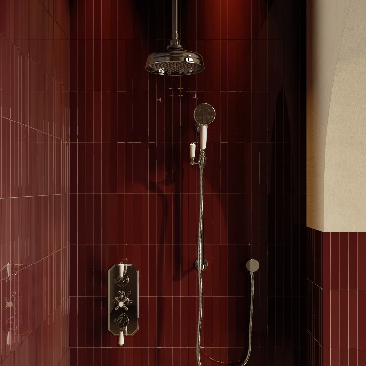 Chrome 2 Outlet Ceiling Mounted Thermostatic Mixer Shower Set with Hand Shower - Cambridge