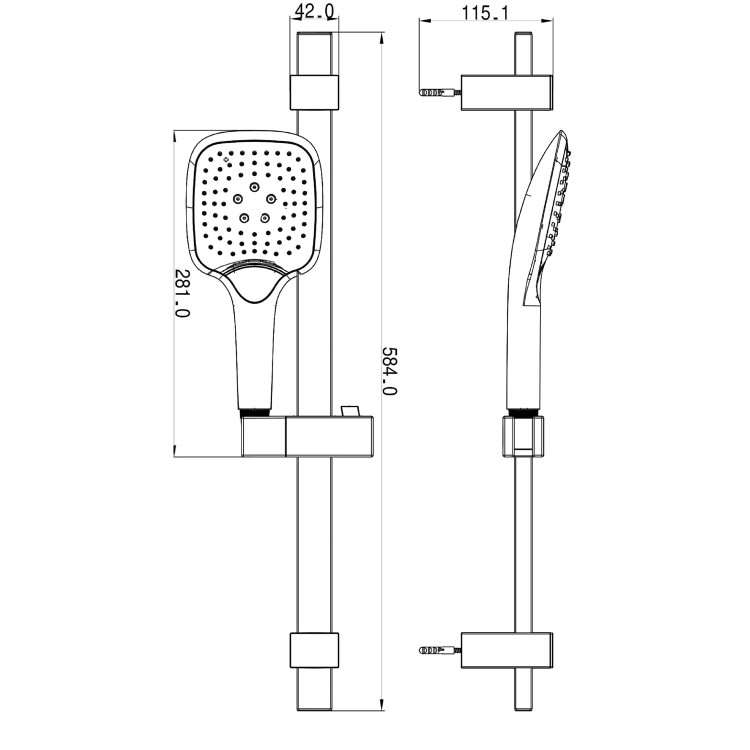 Chrome Dual Outlet Wall Mounted Thermostatic Mixer Shower  with Hand Shower & Overflow Bath Filler - Cube