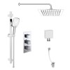Chrome Dual Outlet Wall Mounted Thermostatic Mixer Shower  with Hand Shower &amp; Overflow Bath Filler - Cube