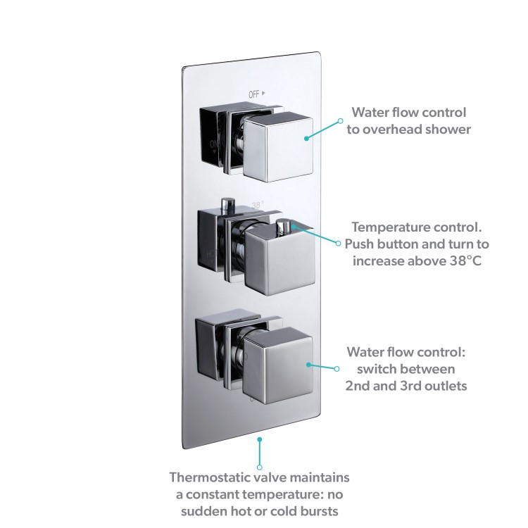 Chrome Dual Outlet Ceiling Mounted Thermostatic Mixer Shower  with Hand Shower & Overflow Bath Filler - Cube