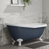 Blue Freestanding Single Ended Roll Top Slipper Bath with White Feet 1615 x 690mm - Baxenden