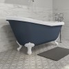 Blue Freestanding Single Ended Roll Top Slipper Bath with White Feet 1615 x 690mm - Baxenden