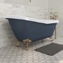Blue Freestanding Single Ended Roll Top Slipper Bath with Brushed Brass Feet 1615 x 690mm - Baxenden