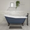 Blue Freestanding Single Ended Roll Top Slipper Bath with Black Feet 1615 x 690mm - Baxenden